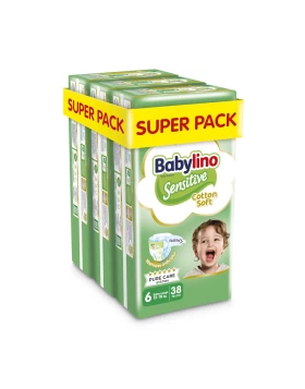Babylino Sensitive Cotton Soft Super Pack Πάνες με Αυτοκόλλητο No. 6 για 13-18kg 114τμχ