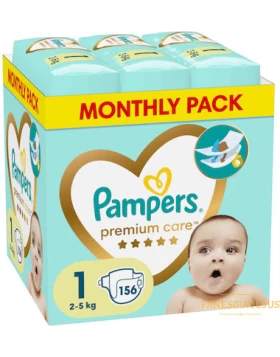 Pampers Premium Care Monthly Pack Πάνες με Αυτοκόλλητο No. 1 για 2-5kg 156τμχ