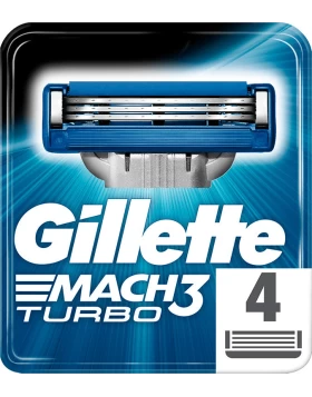 Gillette Mach3 Turbo Ανταλλακτικές Κεφαλές με 3 Λεπίδες και Λιπαντική Ταινία 4τμχ