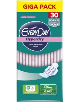EveryDay Hyperdry Normal Ultra Plus Σερβιέτες με Φτερά 5 Σταγόνες Giga Pack 30 Τεμάχια
