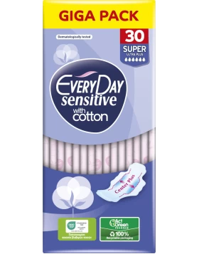 EveryDay Sensitive With Cotton Super Ultra Plus Σερβιέτες με Φτερά 6 Σταγόνες Giga Pack 30 Τεμάχια