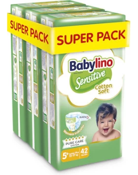 BABYLINO Sensitive Cotton Soft No5+ 12-17 Kg Super Pack, Πάνες με Απαλό Κάλυμμα με Βαμβάκι - 126τεμ 