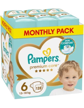 Pampers Πάνες με Αυτοκόλλητο Premium Care Monthly Pack No. 6 για 13-18kg 128τμχ