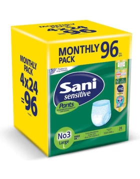 Sani Pants Sensitive Ελαστικό Εσώρουχο Ακράτειας Νο3 Large 96τμχ (4x24τμχ) Monthly Pack
