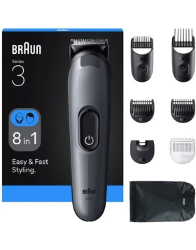  Braun Σετ Ανδρικής Περιποίησης 8 σε 1 Series 3 AIO3540 με 8 εξαρτήματα και 14 ρυθμίσεις κοπής 