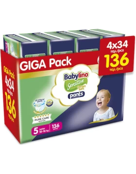 Babylino Πάνες Βρακάκι Sensitive Cotton Soft No. 5 για 10-16kg 136τμχ