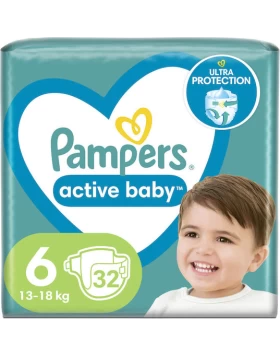 Pampers Πάνες με Αυτοκόλλητο Active Baby No. 6 για 13-18kg 32τμχ