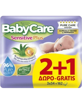 MEGA Babycare Sensitive Plus Μωρομάντηλα χωρίς Οινόπνευμα & Parabens με Aloe Vera Triple Pack (3x54)