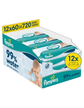 Pampers 99% Water Μωρομάντηλα 12 Συσκευασίες x 60 Μωρομάντηλα (720 τεμάχια)
