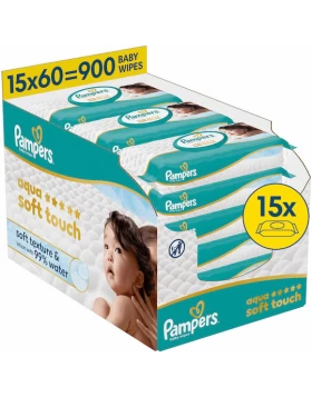 Pampers  Aqua Soft Touch Μωρομάντηλα με Καπάκι 15χ60  ( 900 τεμάχια)