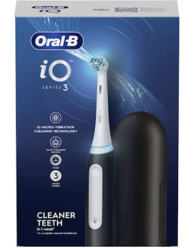 Oral-B Io Series 3 Ηλεκτρική Οδοντόβουρτσα με Αισθητήρα Πίεσης και Θήκη Ταξιδίου Μαύρη