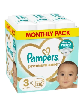 Pampers Premium Care Monthly Pack No.3 ( kg) Βρεφικές Πάνες, 216 τμχ