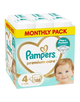 Pampers Premium Care Monthly Pack Πάνες με Αυτοκόλλητο No4 για 9-14kg 188τμχ