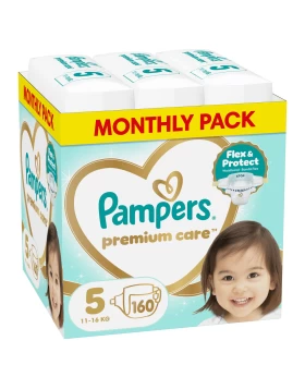 Pampers Premium Care Πάνες με Αυτοκόλλητο No. 5 για 11-16kg 160τμχ Monthly Pack