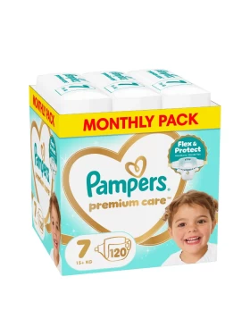 Pampers Premium Care Πάνες με Αυτοκόλλητο No. 7 για 15+  kg 120τμχ Monthly Pack