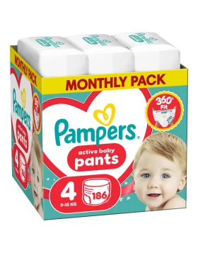 Pampers Pants Πάνα-Βρακάκι Μέγεθος 4 (9kg-15kg)  Monthly Pack 186  τμχ