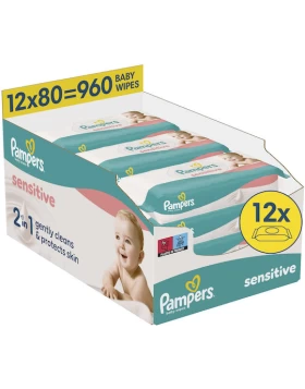 PAMPERS Sensitive Baby Wet Wipes  Μωρομάντηλα, 12 Συσκευασίες x 80 Μωρομάντηλα (960 Τεμάχια)