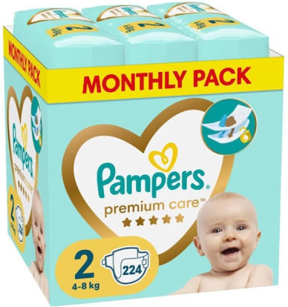 Pampers Pampers Premium Care Πάνες Μέγεθος 2, 4-8 kg, Monthly Pack 224 Πάνες