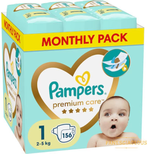 Pampers Premium Care Monthly Pack Πάνες με Αυτοκόλλητο No. 1 για 2-5kg 156τμχ